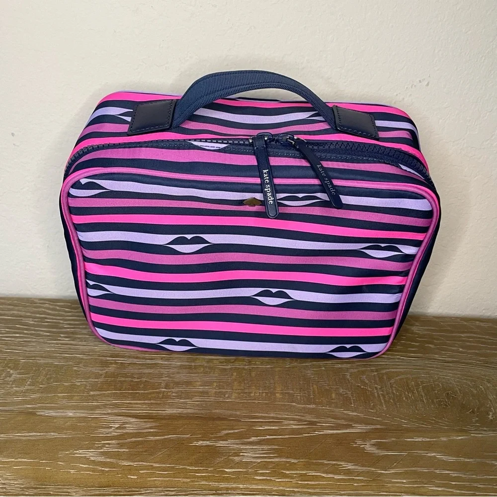 Kate Spade Jae Nylon Lip Print Travel Cosmetic Bag
